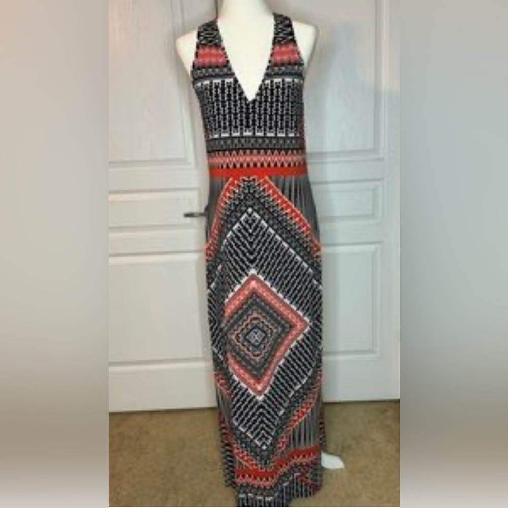 NINE WEST Ladies Women’s Size 2 Black White & Orange Long Sleeveless Dre…
